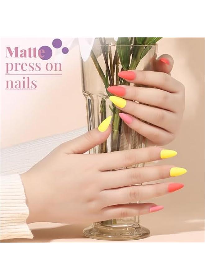 Arabest Press on Nails Almond, 24Pack 576Pcs Short Almond Press on Nails, Matte Glossy French Tip Press on Nails, Glitter Fake Nails - Image 3