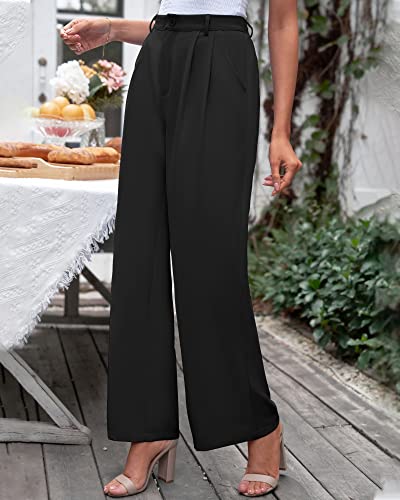 GRAPENT Wide Leg Pants for Women Office Pants for Women Trendy Womens Work Outfits Womens Trouser Black Work Slacks Plus Size Casual Trousers Color Black Size XX-Large 20 22 - Image 2