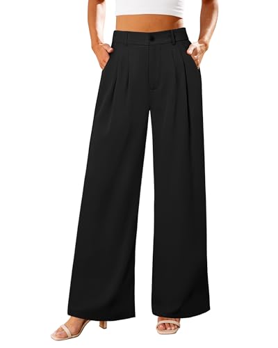 GRAPENT Wide Leg Pants for Women Office Pants for Women Trendy Womens Work Outfits Womens Trouser Black Work Slacks Plus Size Casual Trousers Color Black Size XX-Large 20 22 - Image 1