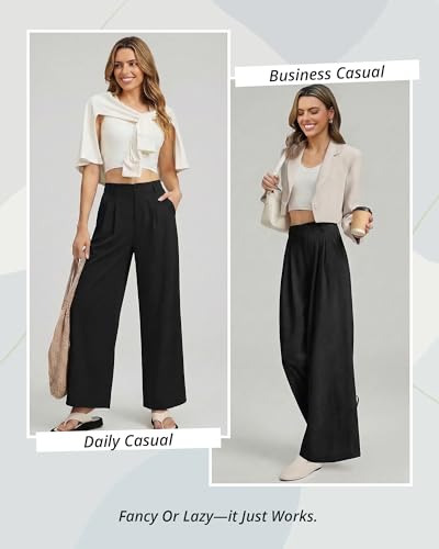GRAPENT Wide Leg Pants for Women Office Pants for Women Trendy Womens Work Outfits Womens Trouser Black Work Slacks Plus Size Casual Trousers Color Black Size XX-Large 20 22 - Image 4