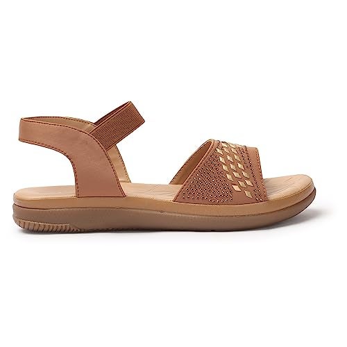 XE Looks Women's Beige Flat Sandals | Embellished Perforated Upper with Elastic Backstrap | Lightweight and Comfortable | Graceful & Modern Siroski Sandals For Girls & Women - Image 5