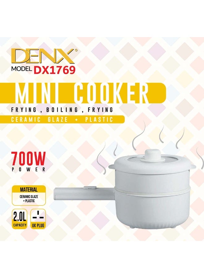 Denx 2L Multi-Function Electric Hot Pot with Steamer, Non-Stick Mini Cooker for Noodles, Rice, Soup & Quick Meals, Dual Power Control, Portable Travel Pot - Image 2