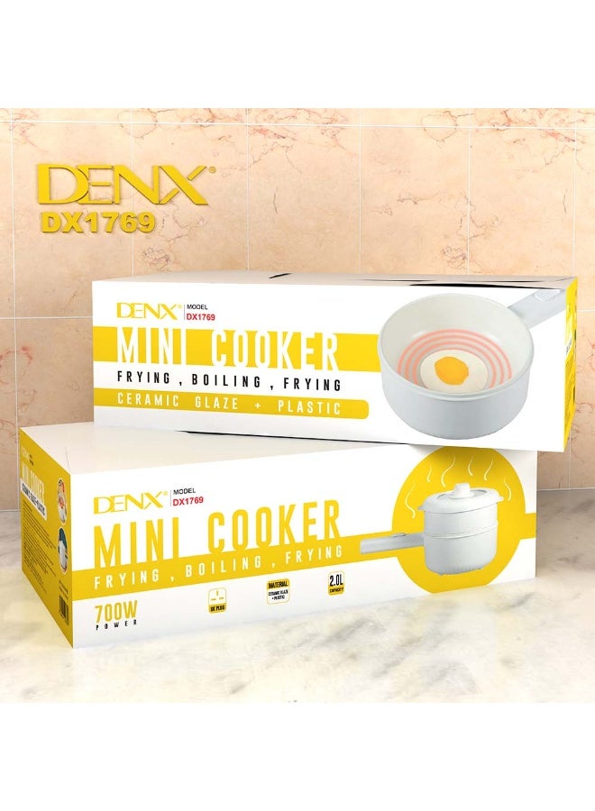 Denx 2L Multi-Function Electric Hot Pot with Steamer, Non-Stick Mini Cooker for Noodles, Rice, Soup & Quick Meals, Dual Power Control, Portable Travel Pot - Image 1