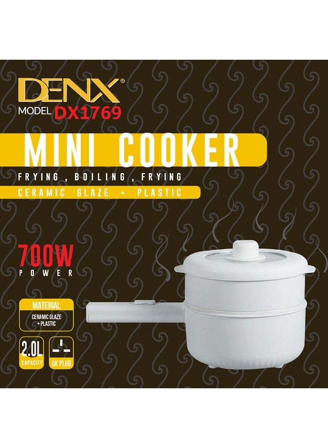 Denx 2L Multi-Function Electric Hot Pot with Steamer, Non-Stick Mini Cooker for Noodles, Rice, Soup & Quick Meals, Dual Power Control, Portable Travel Pot - Image 4