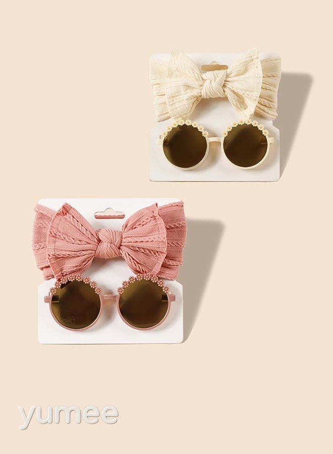 يمي مجموعة عصابات الرأس ونظارات شمسية للأطفال – 2 مجموعة من عصابات الرأس الناعمة القابلة للتمدد المصنوعة من النايلون - Image 1