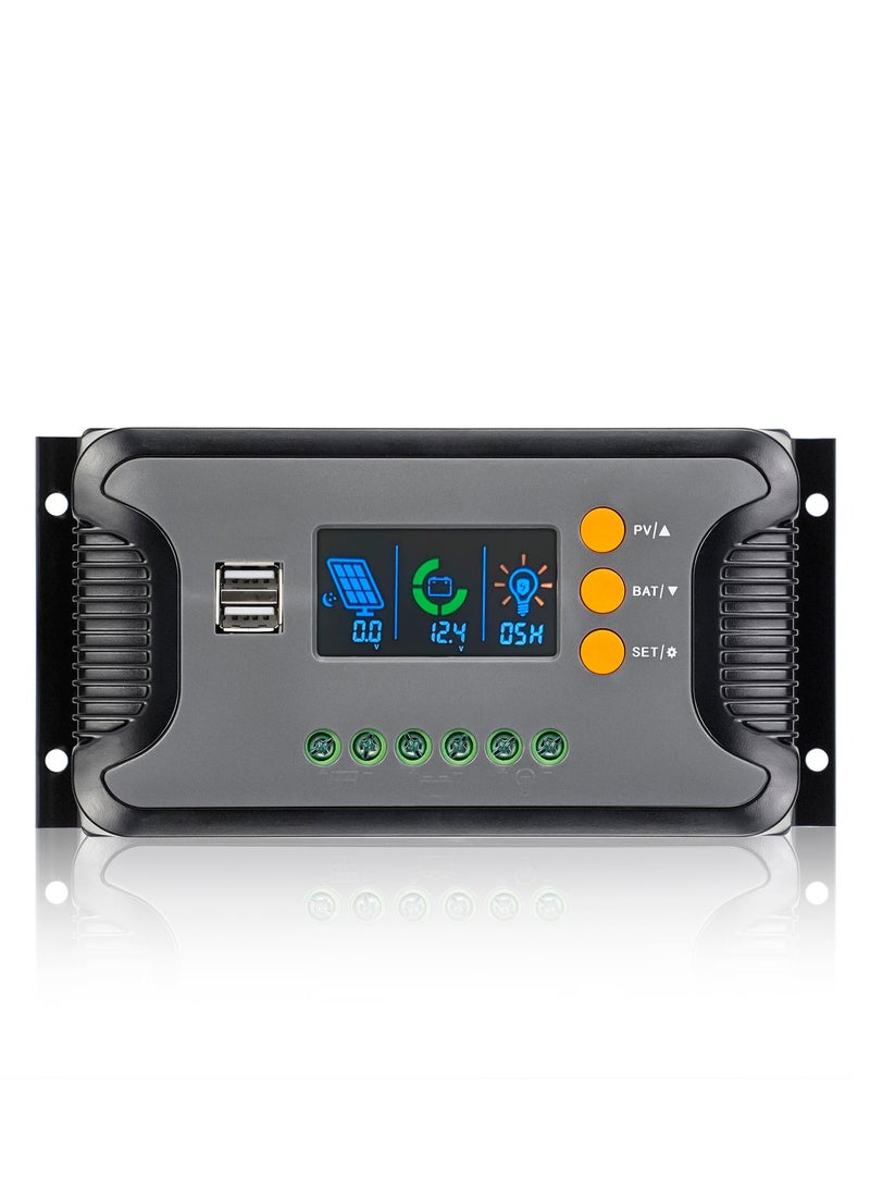 SYOSI 30A وحدة تحكم شاحن شمسي 12V 24V 36V 48V منظم بطارية ذكي تلقائي قابل للتعديل شاشة LCD مزدوجة USB إعداد مؤقت لإضاءة الشوارع LED أو نظام الطاقة الشمسية المنزلي  - Image 1