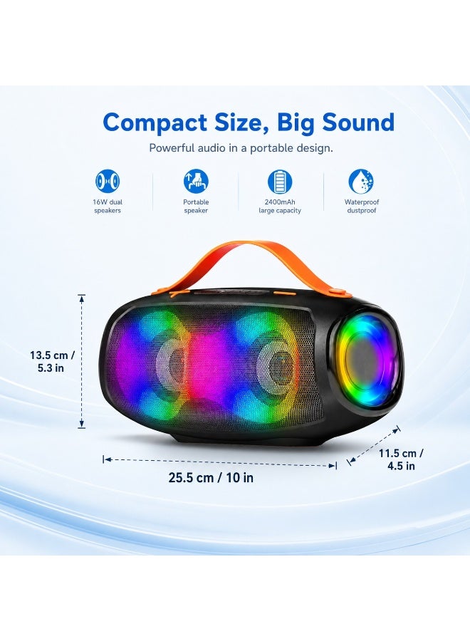 Smartbarry M96 Portable RGB Bluetooth Speaker 16W Wireless Speaker with Dual Drivers, 2400mAh Rechargeable Battery, Waterproof Outdoor Audio System, Deep Bass, LED Lights, USB & TF Card Support, Carry Handle - Image 4