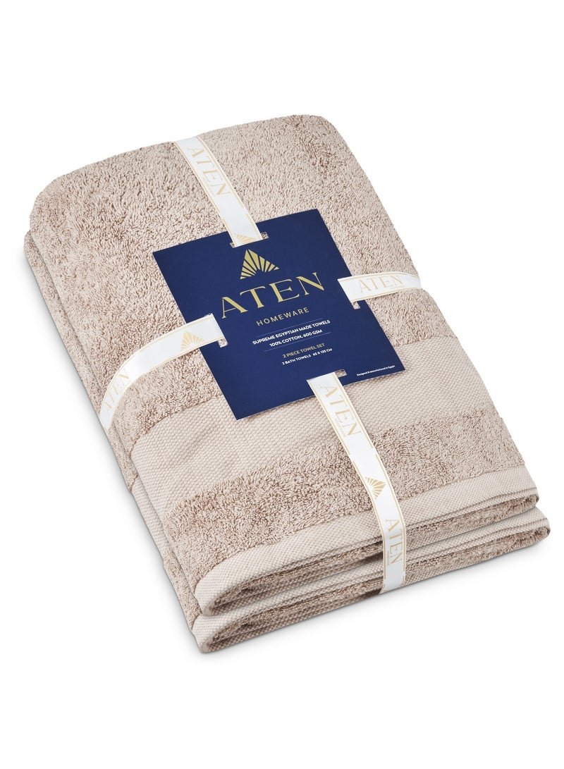 Aten Homeware ATEN Homeware Supreme Egyptian Cotton Bath Towel Set – 2 Piece Set with 2 Extra Large Bath Towels 70 x 140 cm, Ultra Soft, Highly Absorbent, OEKO-TEX Certified, Made in Egypt - (Café) - 2 PIECES - Image 4