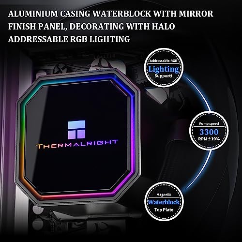 Thermalright Frozen Prism 360 Black AIO Water Cooler,Liquid CPU Cooler, 3×120mm PWM Fans Water Cooling System,1850RPM High Speed,Compatible with AMD/AM4/AM5&Intel LGA1151/1200/2066/1700 - Image 4