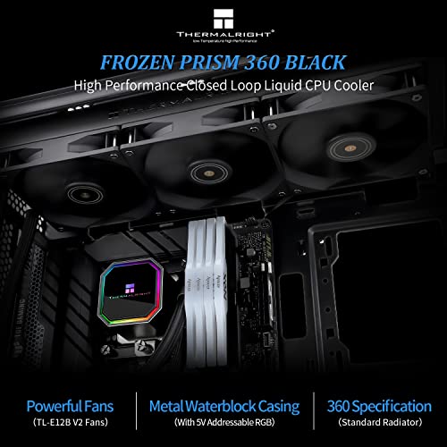 Thermalright Frozen Prism 360 Black AIO Water Cooler,Liquid CPU Cooler, 3×120mm PWM Fans Water Cooling System,1850RPM High Speed,Compatible with AMD/AM4/AM5&Intel LGA1151/1200/2066/1700 - Image 2