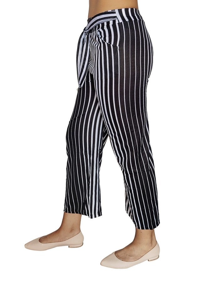 zebaya Girls's Regular Fit Palazzo (Waist Size 28" to 30") Black & White Striped mid-Rise Parallel Trousers, has a Slip-on Closure, Two Pockets, Waist tie-up. - Image 5