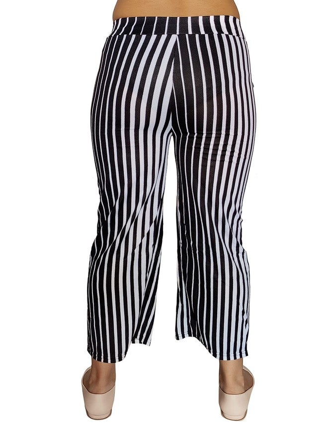 zebaya Girls's Regular Fit Palazzo (Waist Size 28" to 30") Black & White Striped mid-Rise Parallel Trousers, has a Slip-on Closure, Two Pockets, Waist tie-up. - Image 3