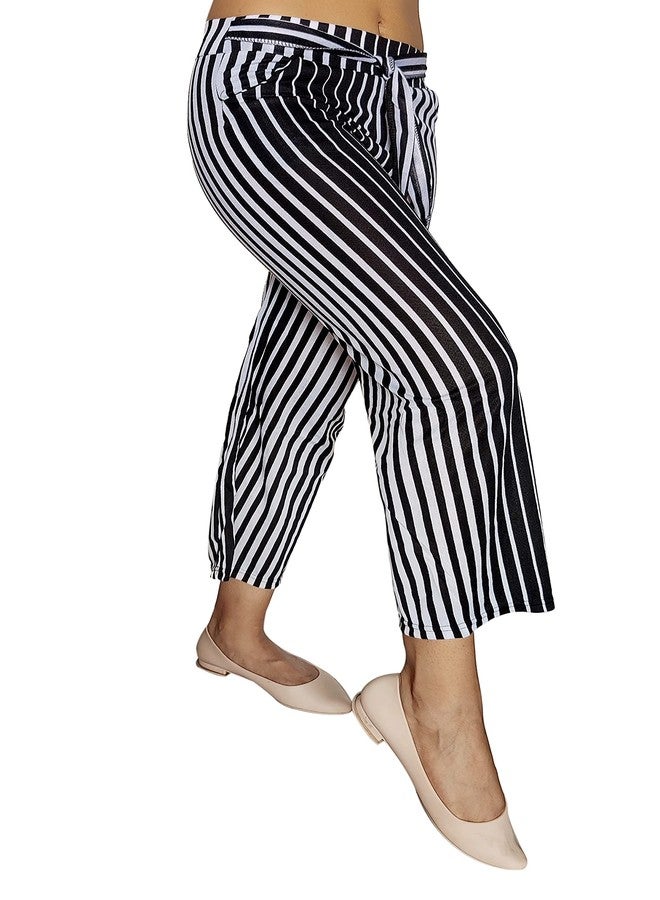 zebaya Girls's Regular Fit Palazzo (Waist Size 28" to 30") Black & White Striped mid-Rise Parallel Trousers, has a Slip-on Closure, Two Pockets, Waist tie-up. - Image 1