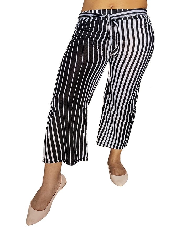 zebaya Girls's Regular Fit Palazzo (Waist Size 28" to 30") Black & White Striped mid-Rise Parallel Trousers, has a Slip-on Closure, Two Pockets, Waist tie-up. - Image 4