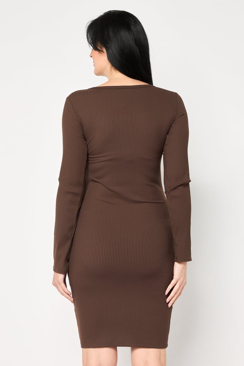 DKNY Women Sportswear Fit Outdoor Midi Dress, Dark Brown - Image 4