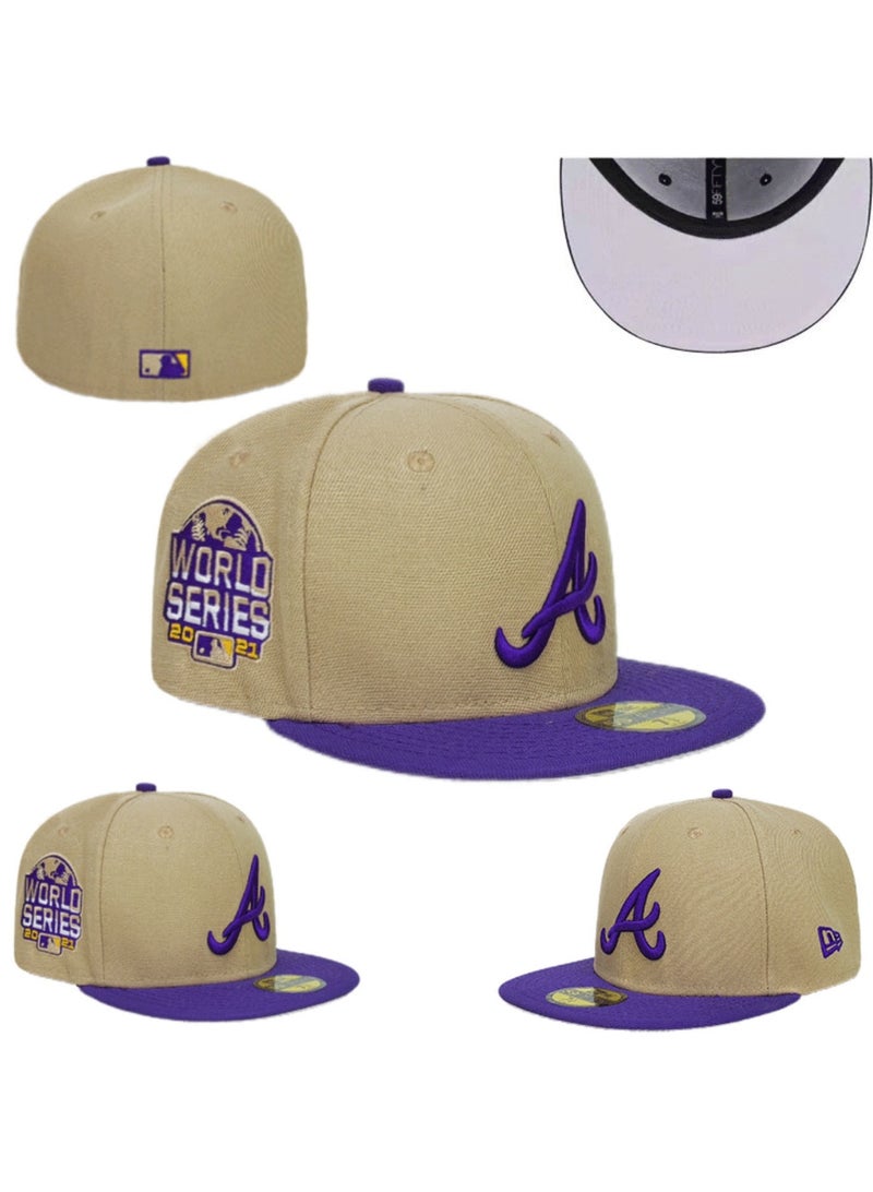 New Era 59FIFTY Atlanta Braves 2021 World Series Brown & Purple Fitted Cap – MLB Championship Collectible Hat 577SIZE
