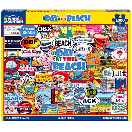 White Mountain Puzzles A Day at The Beach - 1000 Piece Jigsaw Puzzle - Image 1