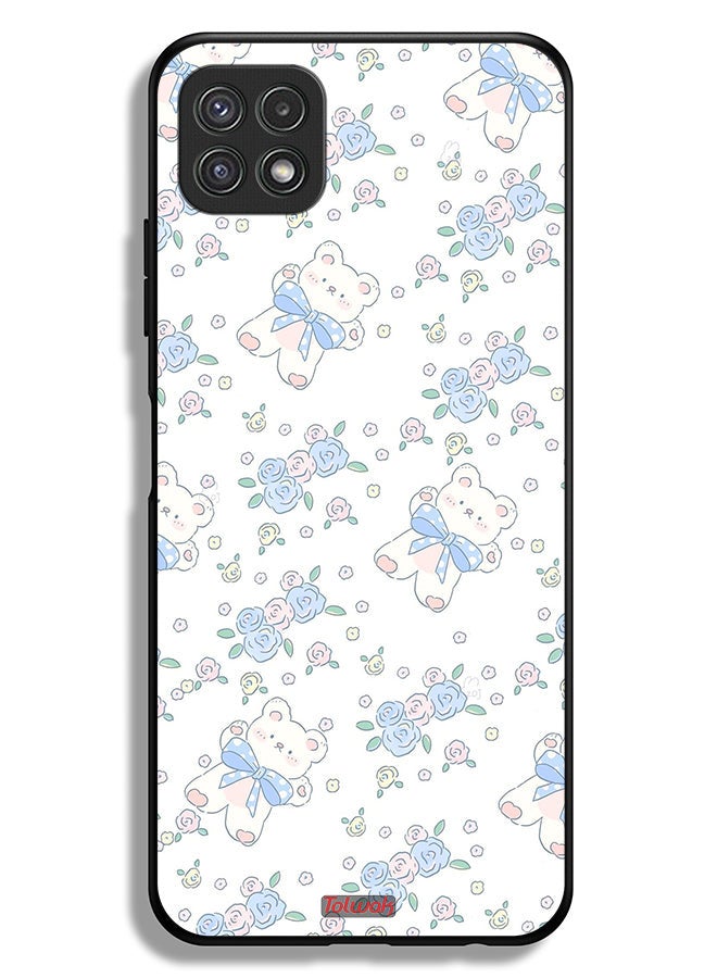 Tolwak Samsung Galaxy A22 5G Protective Case Cover Cute Teddy Bear And Flowers Icon - Image 1