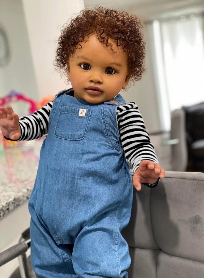 Zero Pam Biracial Reborn Baby Dolls Black Boy, 26 Inch Dark Skin Pippa Reborn Doll with Curly Rooted Hair, African American Toddler Boy Dolls, Realistic Toddler Doll, Silicone Babies for Kids 3+ - Image 5