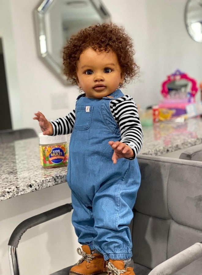 Zero Pam Biracial Reborn Baby Dolls Black Boy, 26 Inch Dark Skin Pippa Reborn Doll with Curly Rooted Hair, African American Toddler Boy Dolls, Realistic Toddler Doll, Silicone Babies for Kids 3+ - Image 3