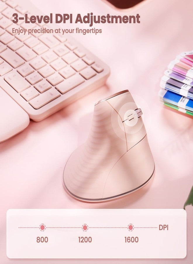 Nulea M510 Vertical Mouse Wireless, Ergonomic Mouse for Comfy Tracking, 3 Adjustable DPI (800-1200-1600), 2.4G Wireless Vertical Mouse with 6 Buttons, Compatible with Windows, Mac OS, Laptop, PC,Pink - Image 5