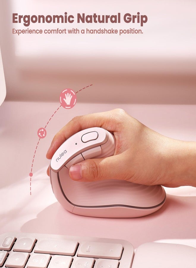 Nulea M510 Vertical Mouse Wireless, Ergonomic Mouse for Comfy Tracking, 3 Adjustable DPI (800-1200-1600), 2.4G Wireless Vertical Mouse with 6 Buttons, Compatible with Windows, Mac OS, Laptop, PC,Pink - Image 2