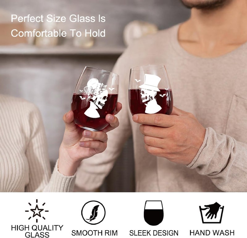 Perfectinsoy Skull Wine Glass 2 Piece with Gift Box, Zombie Design, Valentine's Day Autumn Halloween, Anniversary Wedding Gifts, Couple Gifts for Boyfriend and Girlfriend. (Skull Set of 2 A) - Image 5