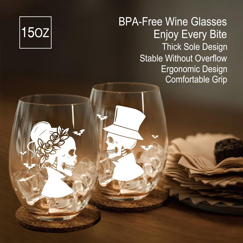 Perfectinsoy Skull Wine Glass 2 Piece with Gift Box, Zombie Design, Valentine's Day Autumn Halloween, Anniversary Wedding Gifts, Couple Gifts for Boyfriend and Girlfriend. (Skull Set of 2 A) - Image 3