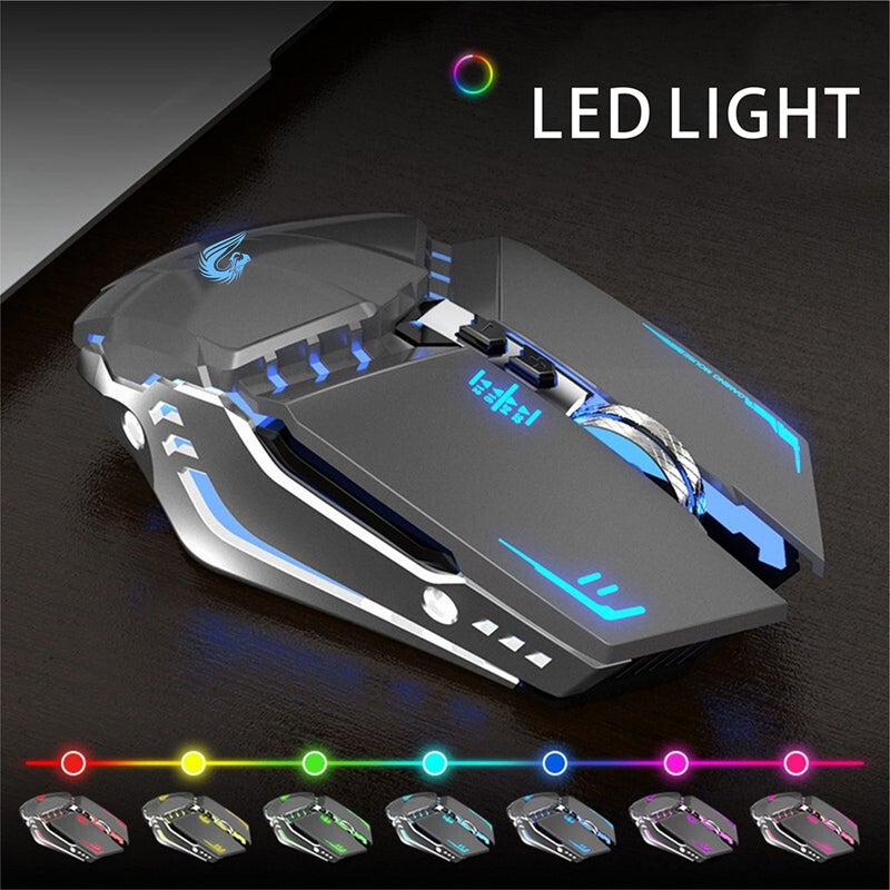 TENMOS T12 Wireless Gaming Mouse Rechargeable, 2.4G Silent Optical Wireless Computer Mice with Changeable LED Light for Laptop PC, 7 Buttons, 3 Adjustable DPI (Grey) - Image 2