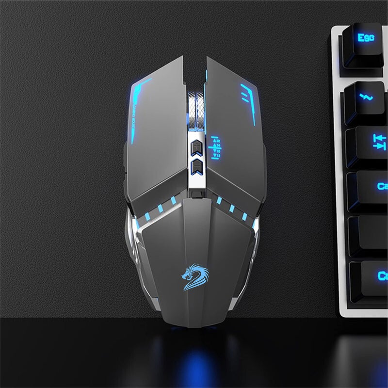 TENMOS T12 Wireless Gaming Mouse Rechargeable, 2.4G Silent Optical Wireless Computer Mice with Changeable LED Light for Laptop PC, 7 Buttons, 3 Adjustable DPI (Grey) - Image 3