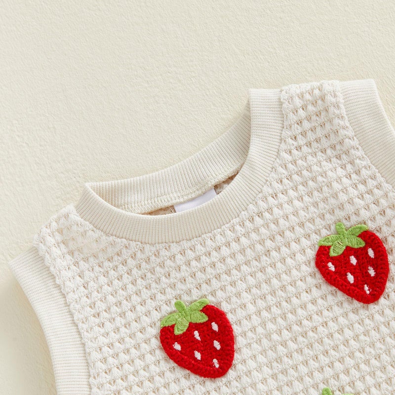 YINGISFITM Toddler Girl Clothes Baby Summer Waffle Knit Tank Top Sleeveless Shirt Jeans Shorts Floral Outfit Girls Clothing (Pink strawberry, 3-4T) - Image 3