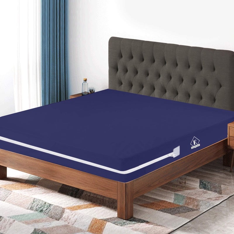 Edenwald Waterproof Soft Terry Cotton Breathable Zipper Style Bed Cover Super King Size 78x84Inches_with 8 Inch DropZippered Mattress Encasement Bed Cover SixSided Mattress CoverDark Blue Color