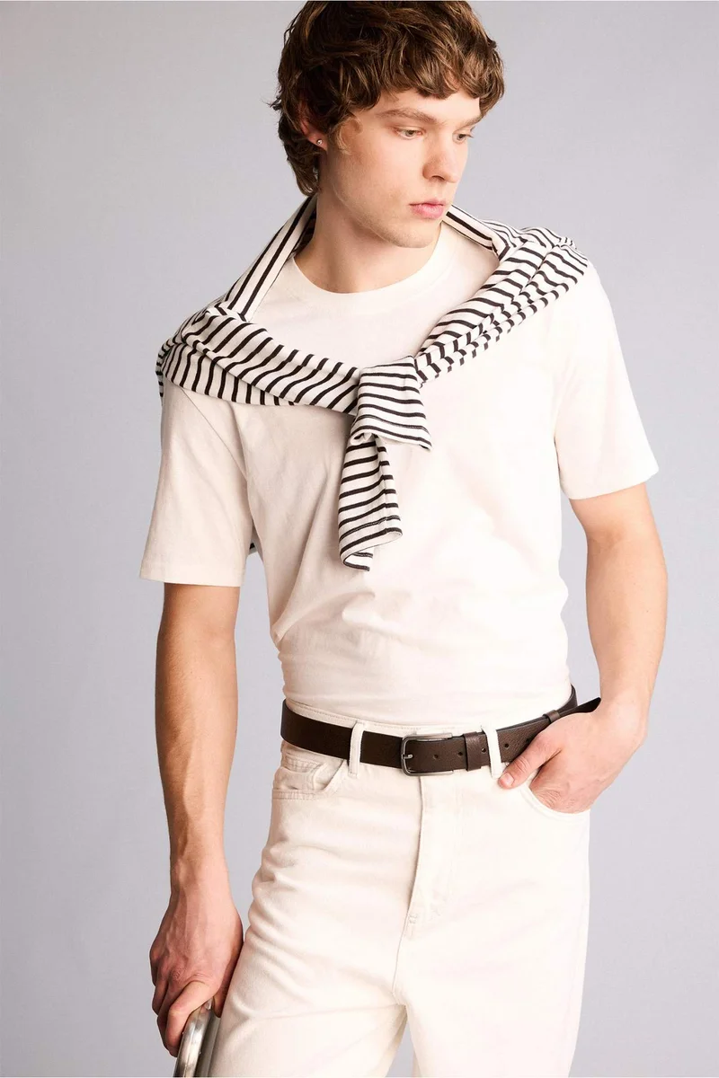 ديفاكتو Man Rectangle Clasp Faux Leather Jean Belt