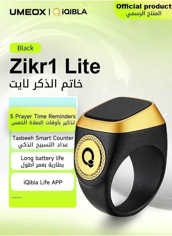 iQIBLA UMEOX iQIBLA Smart Zikr Ring Lite Black 22MM | 5 Prayer Time Reminders | Tasbih Smart Counter | Classic Long-lasting Battery and Shock-resistant Hard Screen | iQIBLA Social Life App(Points Redemption,Sleep,Heart Rate,Steps...) | Stronger Tracks 65000 Counts | iQIBLA Service  - Image 1