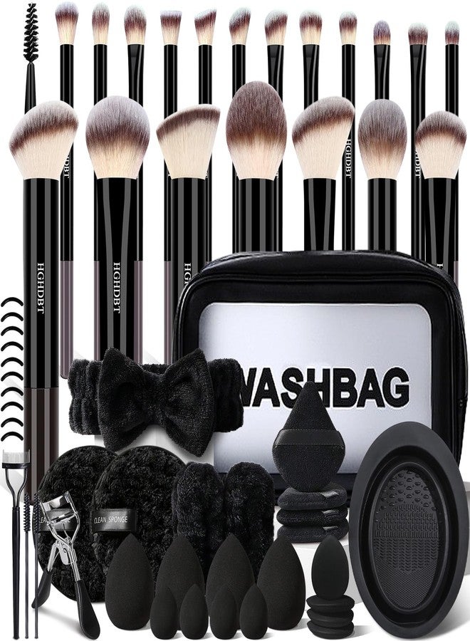 HGHDBT 57Pcs Black Makeup Brushes Set Professional with Case Premium Synthetic for Foundation Concealer Blush Eye Shadow Powder Eye & Face Make up Brush Kit with Beauty Blender Sponge Set Tools - Image 1