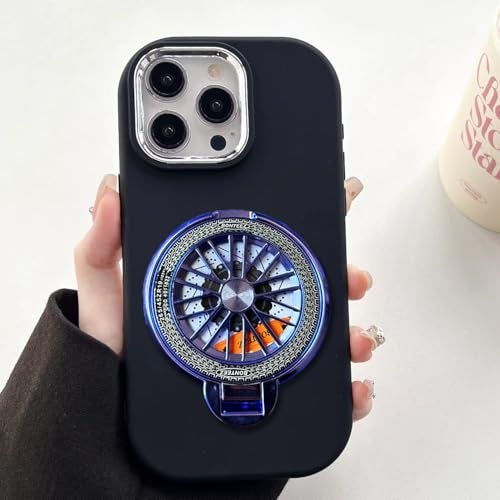 KC Back Cover for Oppo F31 5G - Electroplated Chrome Metal Ring Soft Silicone Blue Round Spinning Wheel Kickstand Holder Camera Protection Shockproof Bumper Case (Black) - Image 3
