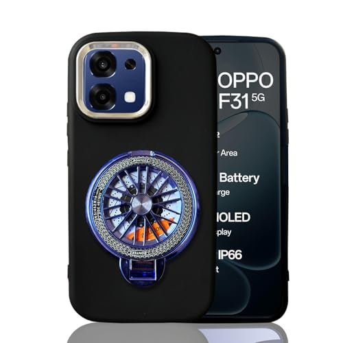 KC Back Cover for Oppo F31 5G - Electroplated Chrome Metal Ring Soft Silicone Blue Round Spinning Wheel Kickstand Holder Camera Protection Shockproof Bumper Case (Black) - Image 1
