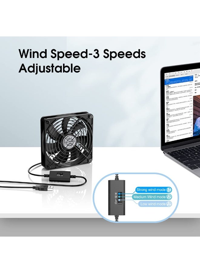 120mm USB PC Fan 5V with L/M/H 3 Adjustable Speed Portable USB Computer Fan Electronic Cooling Fan 1500 RPM with Metal Grill for Laptop/TV Box/AV Cabinet/PS4/Router - Image 1