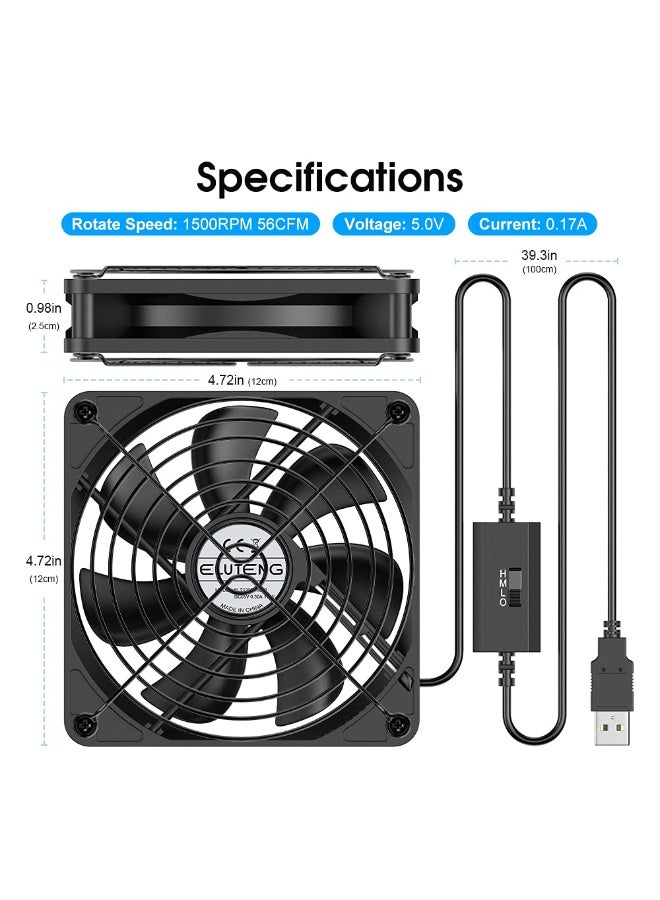 120mm USB PC Fan 5V with L/M/H 3 Adjustable Speed Portable USB Computer Fan Electronic Cooling Fan 1500 RPM with Metal Grill for Laptop/TV Box/AV Cabinet/PS4/Router - Image 5