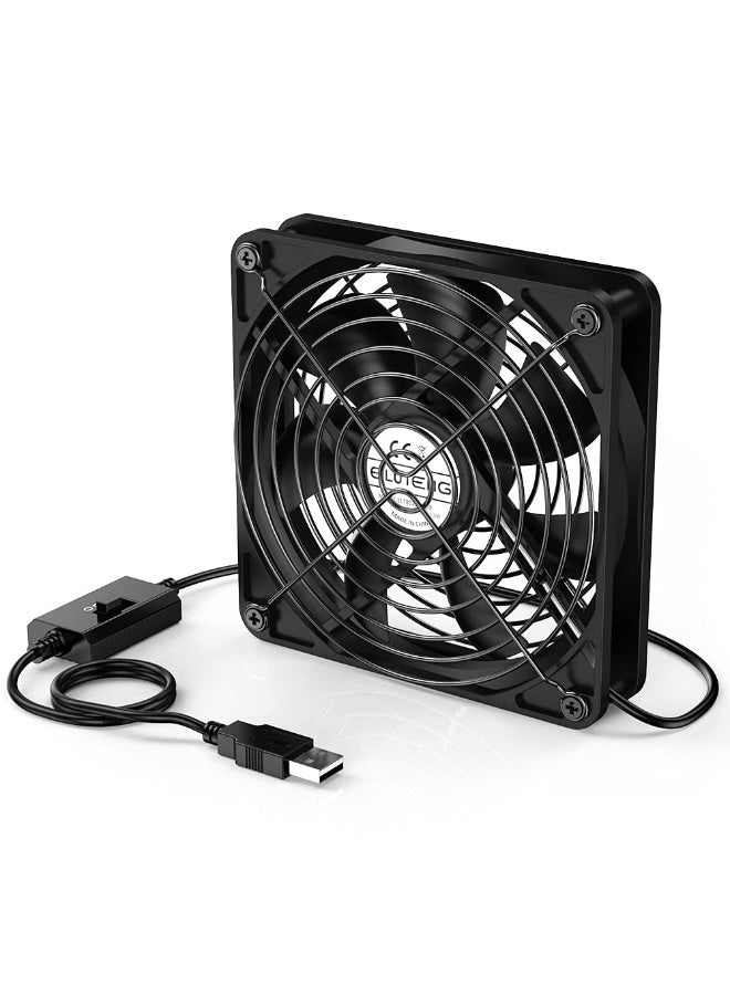 120mm USB PC Fan 5V with L/M/H 3 Adjustable Speed Portable USB Computer Fan Electronic Cooling Fan 1500 RPM with Metal Grill for Laptop/TV Box/AV Cabinet/PS4/Router - Image 2