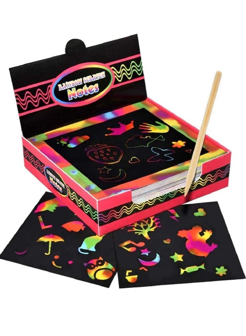 KASTWAVE Rainbow Scratch Paper Off Mini Notes Wooden Stylus Drawing Template Arts and Crafts Holographic Notepapers Birthday Presents Gifts for Girls Boys - Image 1