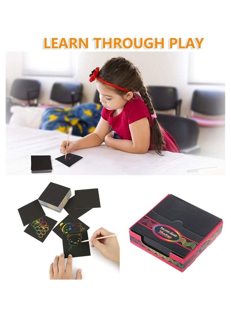 KASTWAVE Rainbow Scratch Paper Off Mini Notes Wooden Stylus Drawing Template Arts and Crafts Holographic Notepapers Birthday Presents Gifts for Girls Boys - Image 5