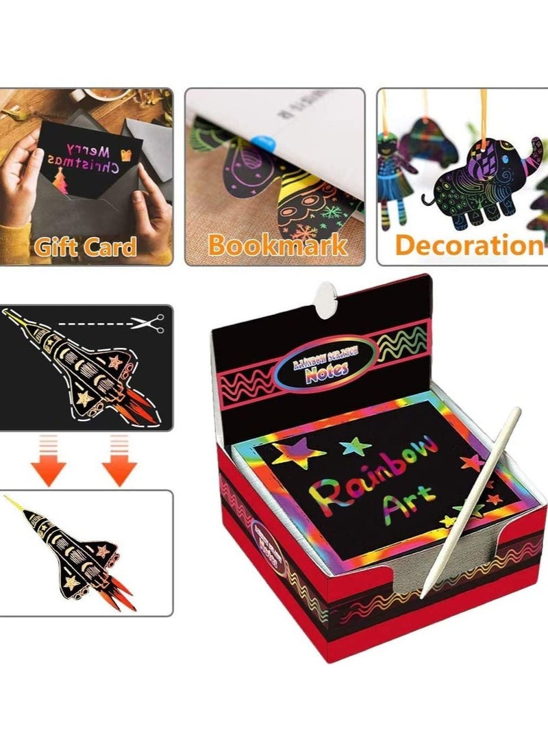 KASTWAVE Rainbow Scratch Paper Off Mini Notes Wooden Stylus Drawing Template Arts and Crafts Holographic Notepapers Birthday Presents Gifts for Girls Boys - Image 3