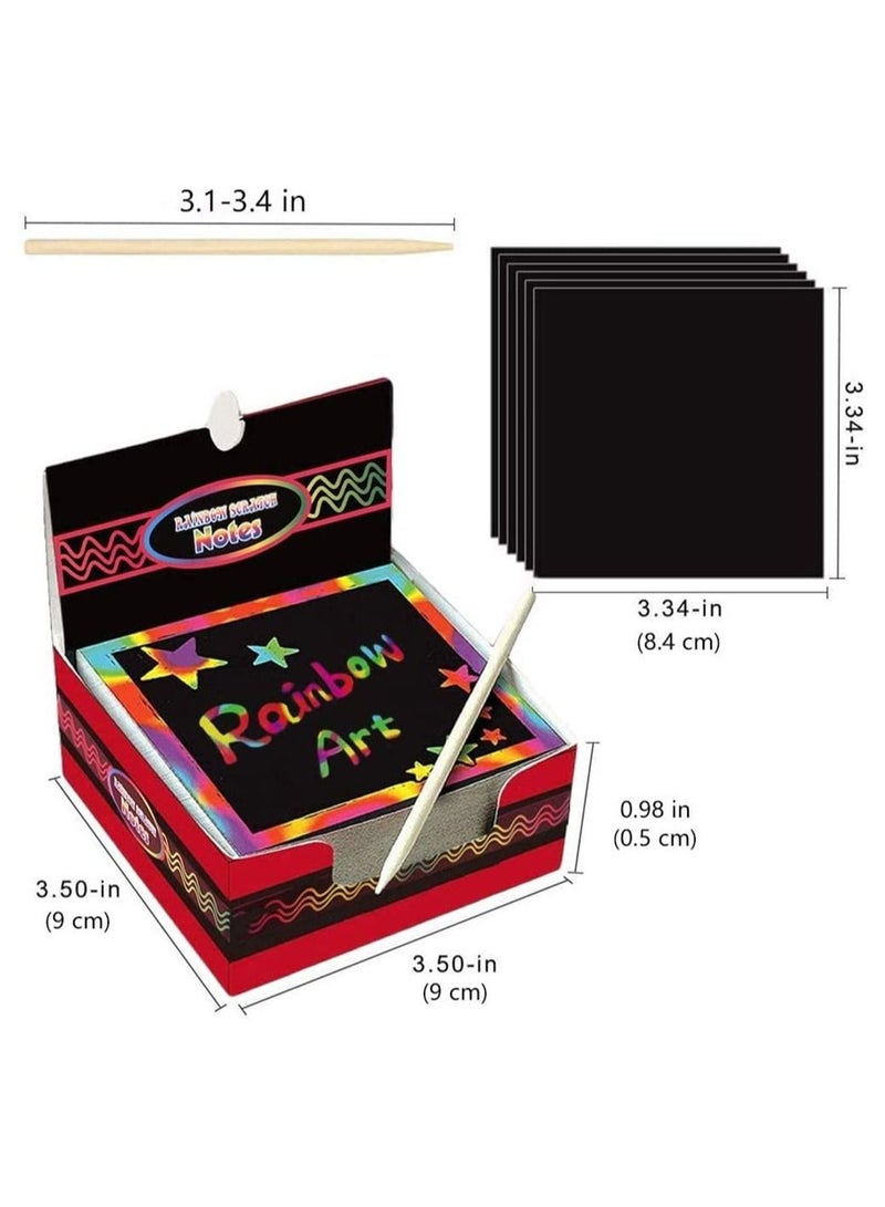 KASTWAVE Rainbow Scratch Paper Off Mini Notes Wooden Stylus Drawing Template Arts and Crafts Holographic Notepapers Birthday Presents Gifts for Girls Boys - Image 4