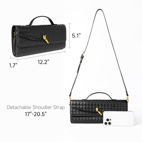 Joryin Woven Purse for Women Evening Clutch Woven Leather Handbags Crossbody Bag Purse Formal Evening Bag, Black - Image 4