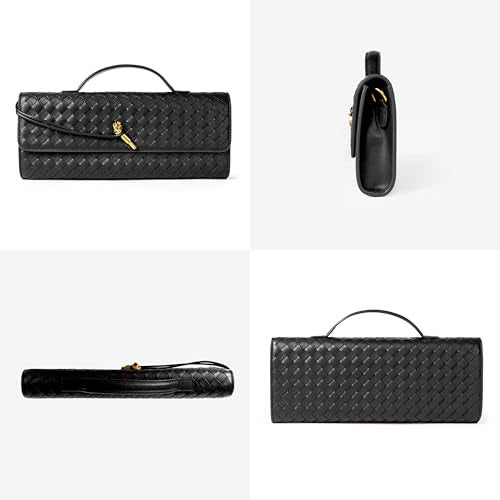Joryin Woven Purse for Women Evening Clutch Woven Leather Handbags Crossbody Bag Purse Formal Evening Bag, Black - Image 3