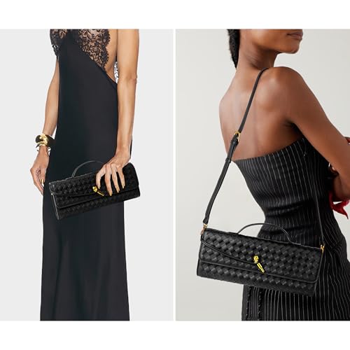 Joryin Woven Purse for Women Evening Clutch Woven Leather Handbags Crossbody Bag Purse Formal Evening Bag, Black - Image 2