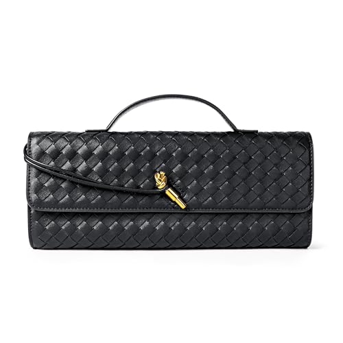 Joryin Woven Purse for Women Evening Clutch Woven Leather Handbags Crossbody Bag Purse Formal Evening Bag, Black - Image 1