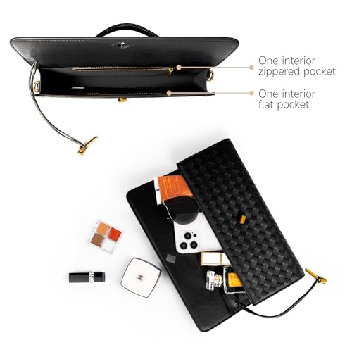 Joryin Woven Purse for Women Evening Clutch Woven Leather Handbags Crossbody Bag Purse Formal Evening Bag, Black - Image 5
