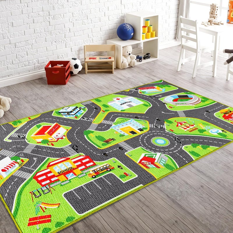Booooom Jackson Car Rug City Life Great for Kids Toy Cars Play Learn and Have Fun Safely Kids Rug Baby Children Educational Road Traffic Play Mat for Bedroom Play Room Game Safe Area3937X79 Inch